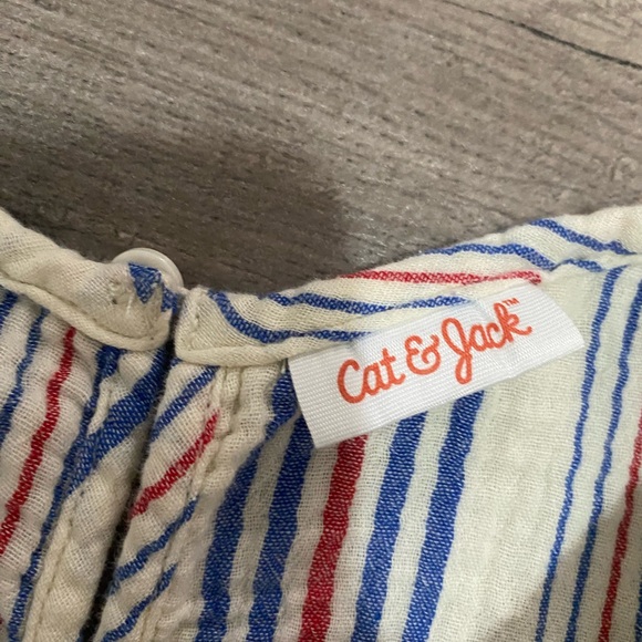 Girls Cat & Jack Red & Blue Striped Romper - Picture 3 of 3